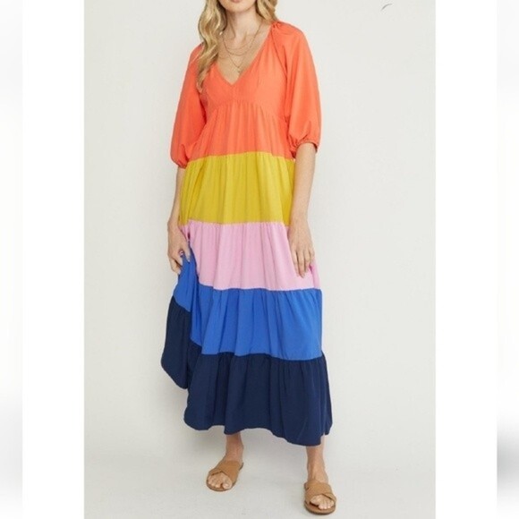 entro Dresses & Skirts - Entro Color Blocked Maxi Dress. Sz Small
